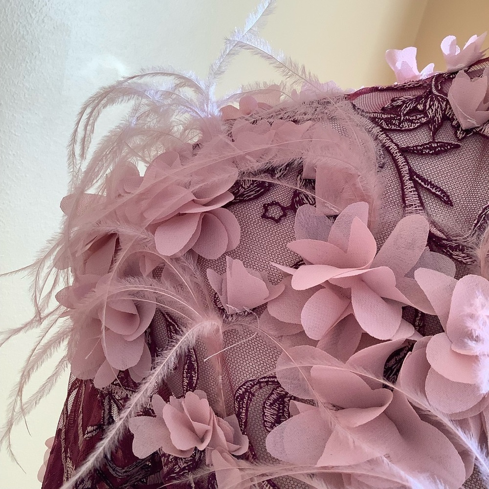 Designer Couture Pink Silk Jumpsuit Floral Appliqué Size Small - Picture 8 of 16